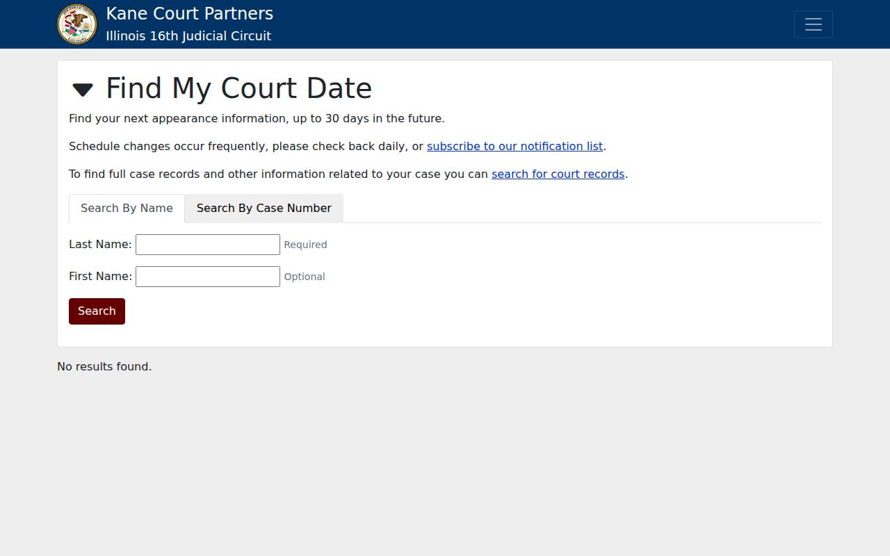 Kane Circuit Court date search for a Batavia name
