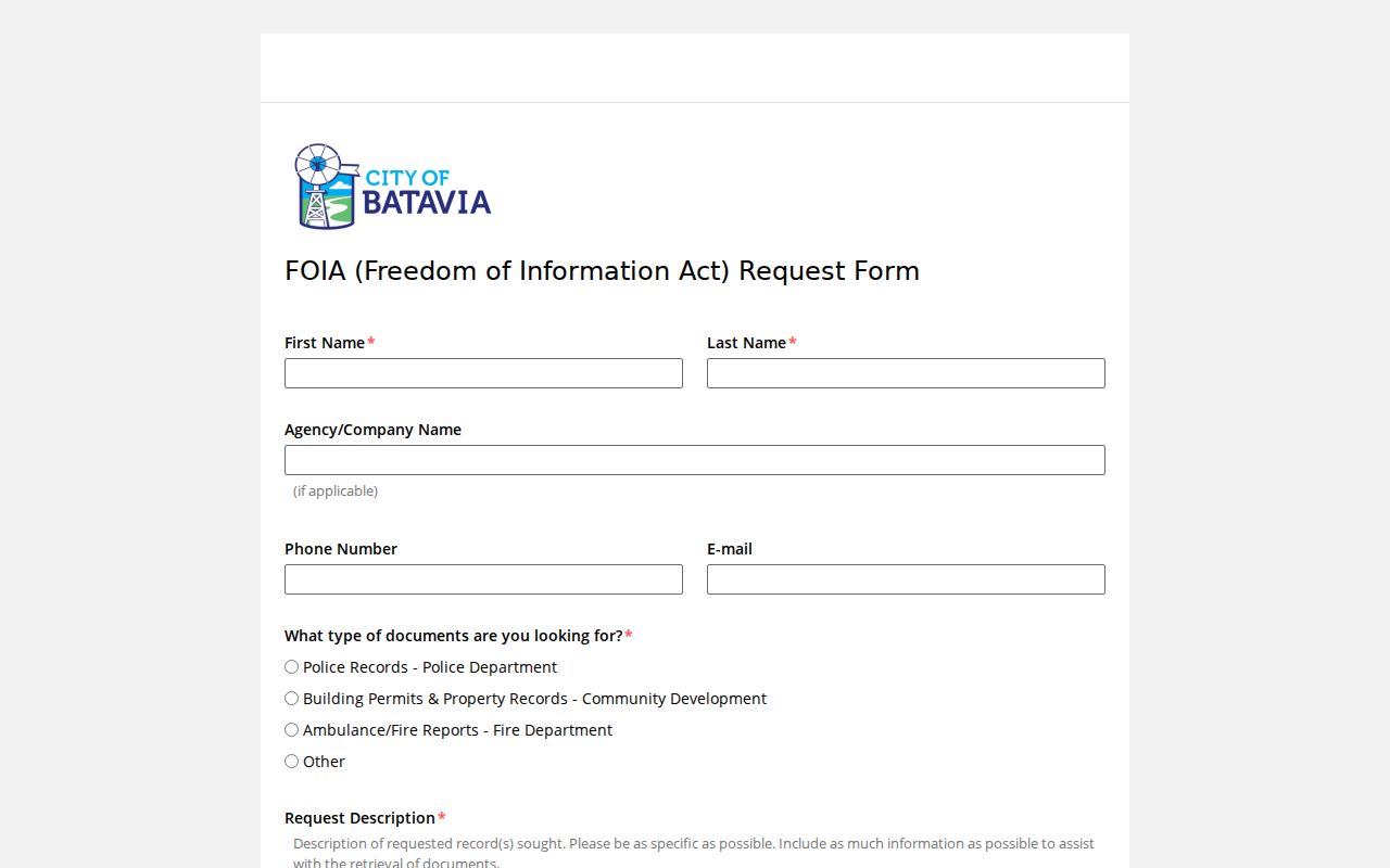 City of Batavia online Freedom of Information request form