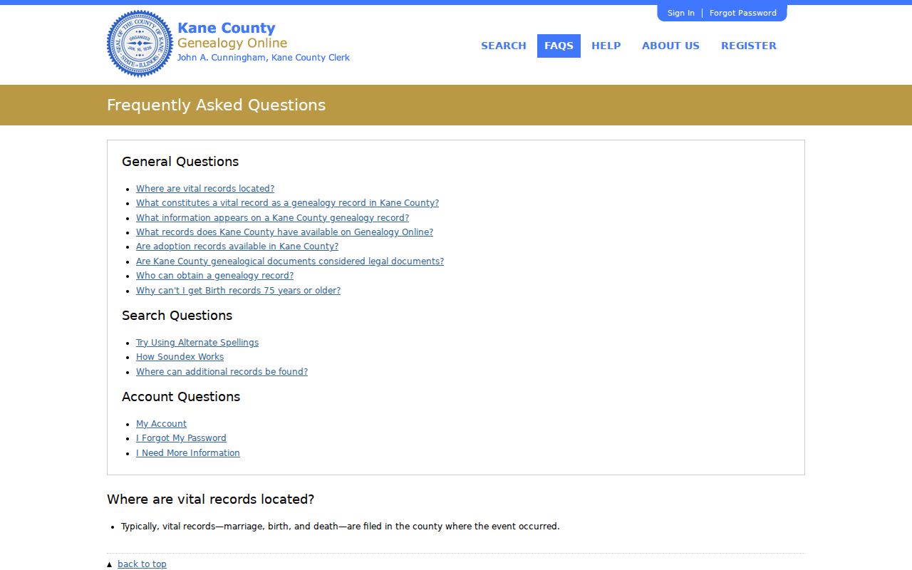 Batavia previous residents Kane genealogy coverage guidance