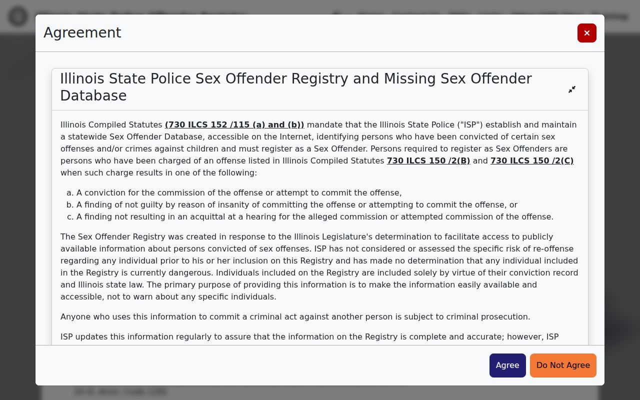 Batavia resident lookup through the Illinois State Police official registry