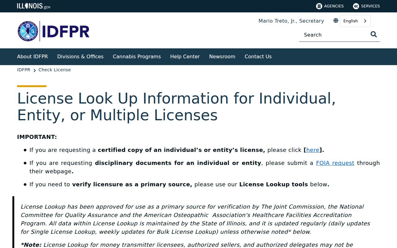 Batavia resident lookup using the Illinois professional license search